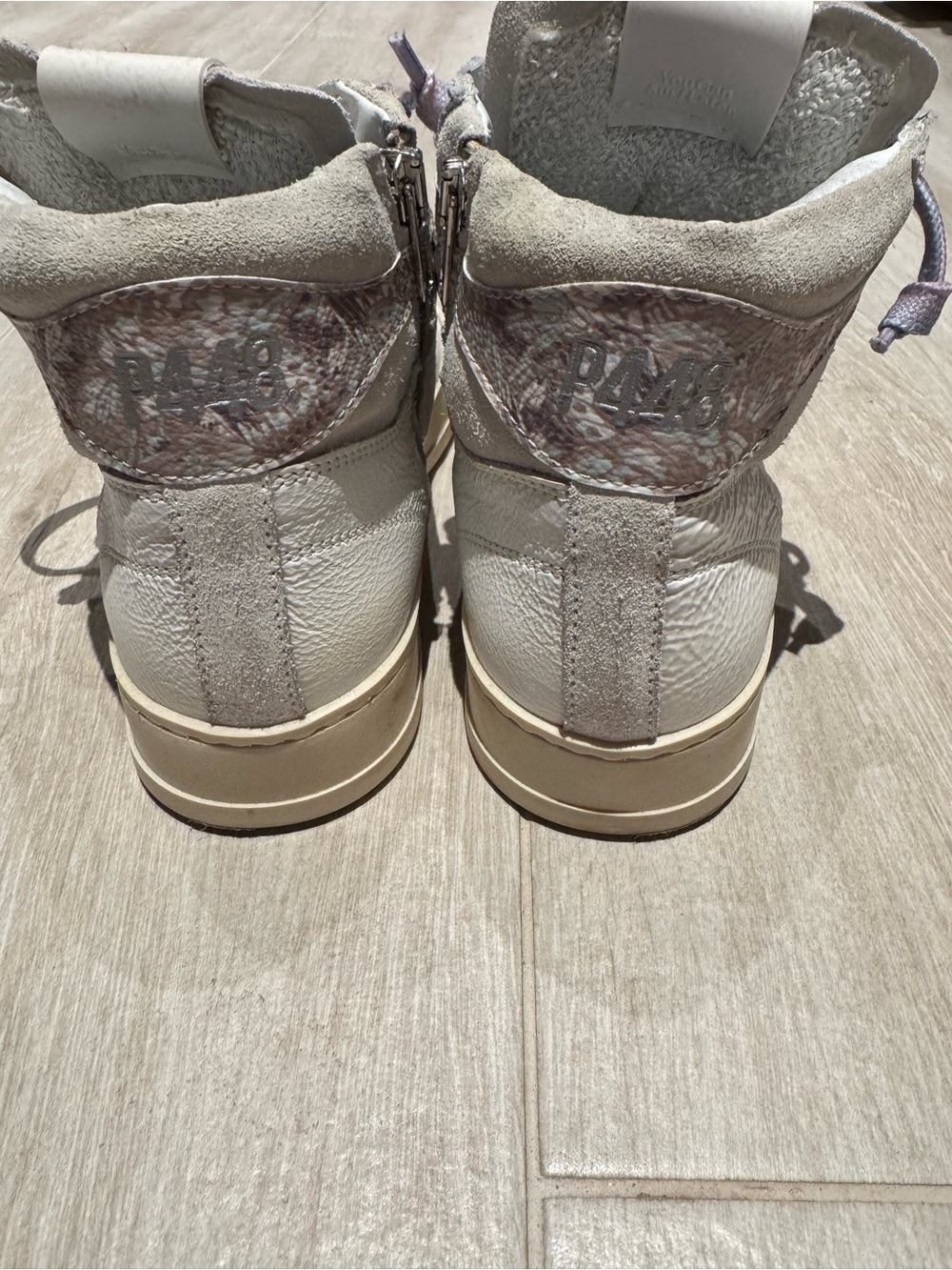 P448 Women's Taylor Lond High-Top Sneakers in Light Gray Lavender Laces Size - Picture 2 of 7